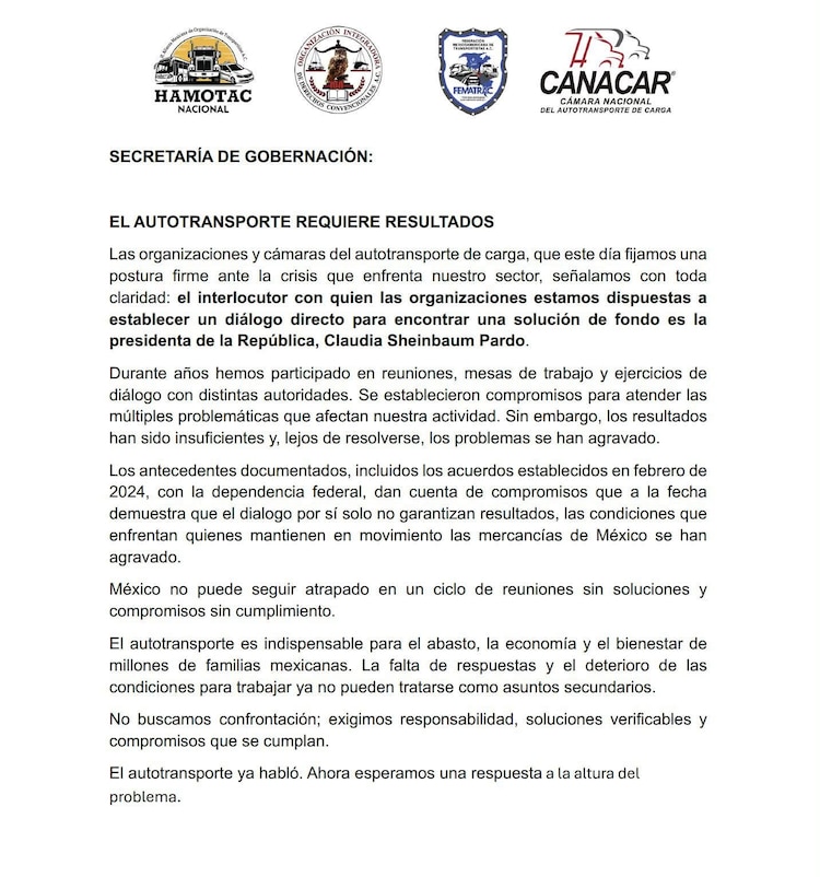 Comunicado paro transportistas 26 de octubre