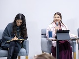 Clara Brugada (centro), Bertha Alcalde y César Cravioto en conferencia, ayer.