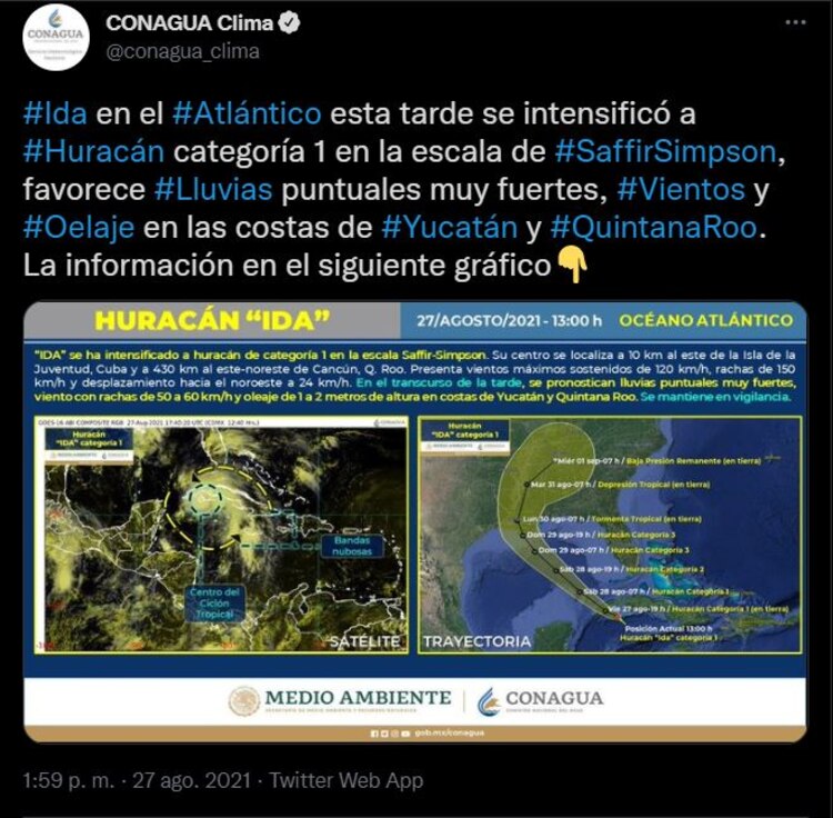 Conagua informó sobre la ubicación de "Ida".