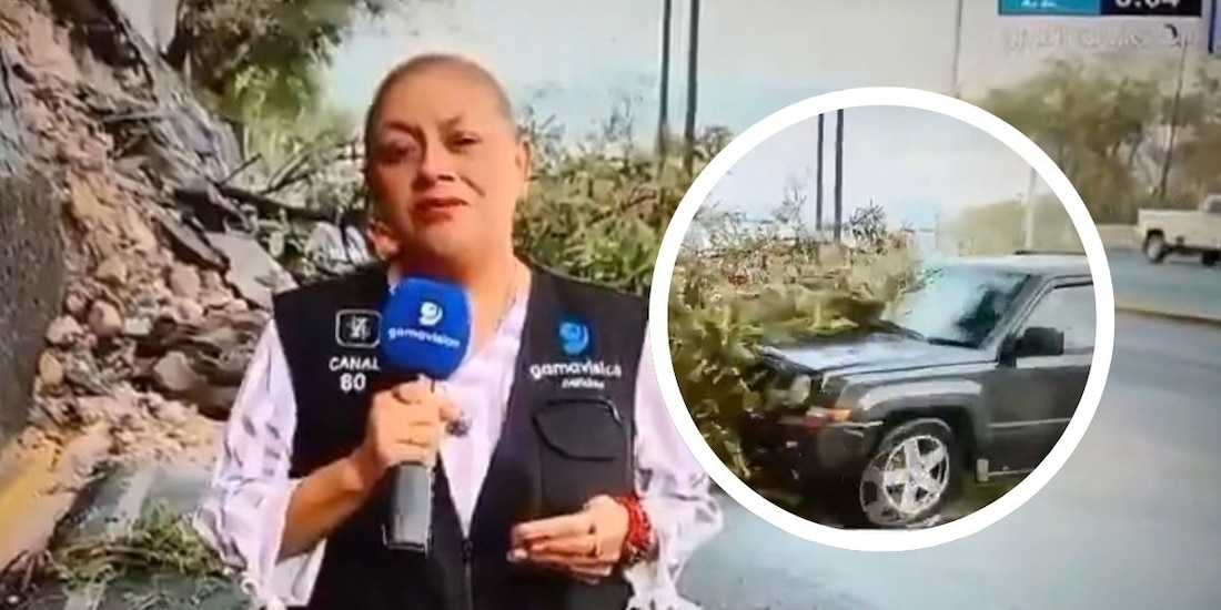 Conductora de GamaVisión y camarógrafo sufren accidente mientras reportaban en vivo en Monterrey, Nuevo León.