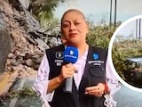 Conductora de GamaVisión y camarógrafo sufren accidente mientras reportaban en vivo en Monterrey, Nuevo León.