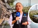 Conductora de GamaVisión y camarógrafo sufren accidente mientras reportaban en vivo en Monterrey, Nuevo León.