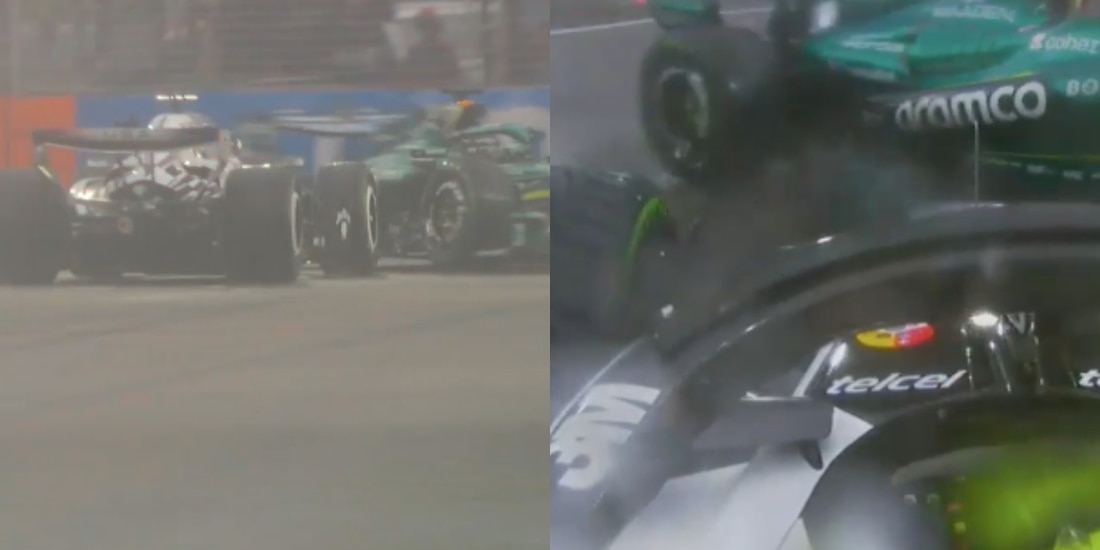 Un choque con Lance Stroll dejó a Checo Pérez fuera del Sprint del Gran Premio de Singapur de F1.