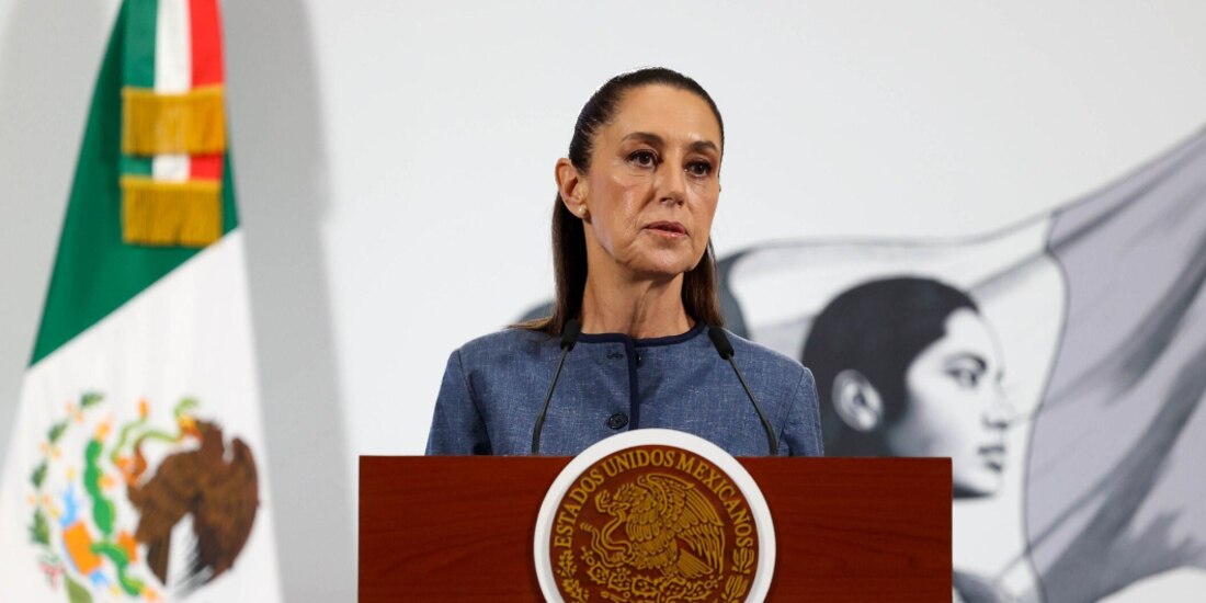 La Presidenta Sheinbaum Pardo, ayer, en conferencia en Palacio Nacional.