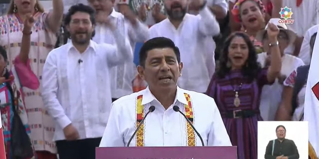 Salomón Jara durante su mensaje por el Tercer Informe de Trabajo y Resultados.