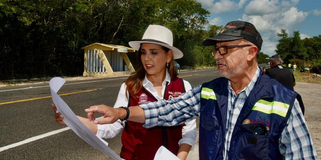Mara Lezama constata conclusión de obras en la carretera federal 307 en Bacalar.