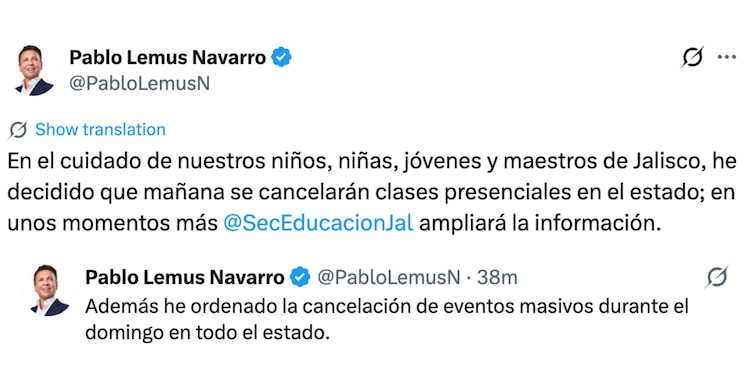 Suspensión de clases y eventos masivos en Jalisco