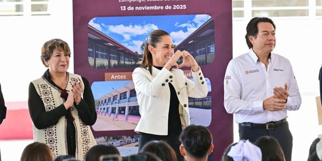 Claudia Sheinbaum y Delfina Gómez rehabilitan espacios educativos en Zumpango.