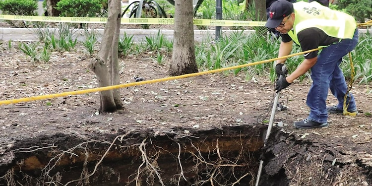 Autoridades revisan la oquedad registrada en 2024.