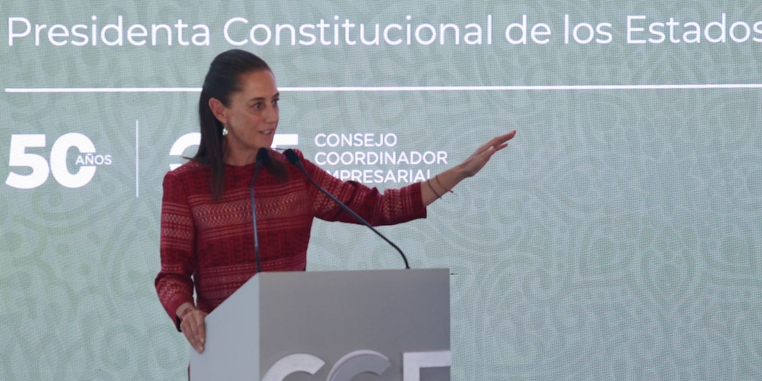 La Presidenta Claudia Sheinbaum Pardo durante el 50 aniversario del CCE, el 13 de octubre de 2026.