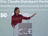 La Presidenta Claudia Sheinbaum Pardo durante el 50 aniversario del CCE, el 13 de octubre de 2026.