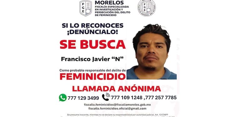 FICHA que emitió ayer la Fiscalía de Morelos con la imagen del presunto
atacante