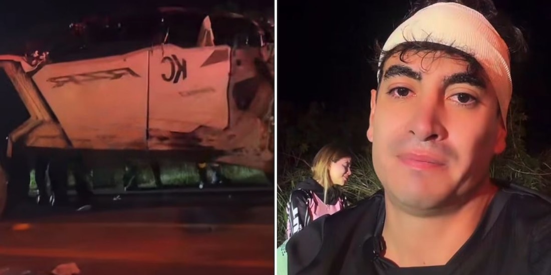 Influencers sufren accidente y resultan heridos; a la derecha, "Suavecito" y, al fondo, Lizeth Adamary.
