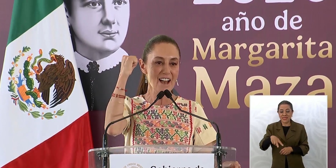 Claudia Sheinbaum, presidenta de México, desde el evento Vivienda para el Bienestar en Morelos.