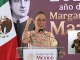 Claudia Sheinbaum, presidenta de México, desde el evento Vivienda para el Bienestar en Morelos.
