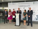 Legisladores del blanquiazul, en conferencia de prensa, ayer.
