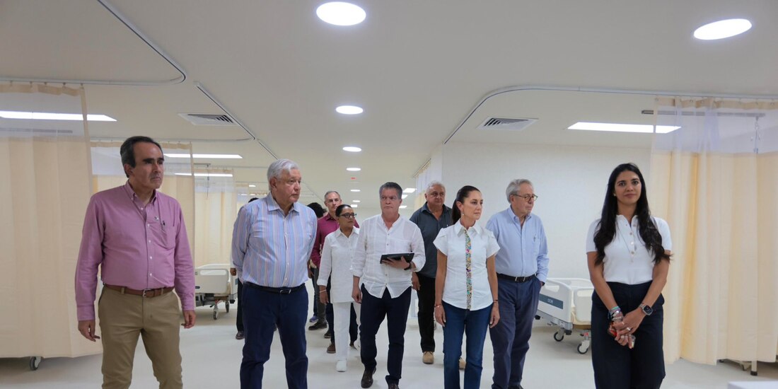 Claudia Sheinbaum y AMLO visitan uno de los hospitales del ISSSTE en Coahuila.