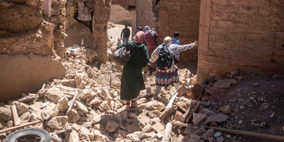 Edificio en ruinas, afectado por los sismos en Marruecos.