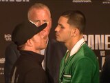 Terminó tenso el cara a cara entre 'Canelo' Álvarez y Edgar Berlanga, a cuatro días de su pelea de box en Las Vegas.