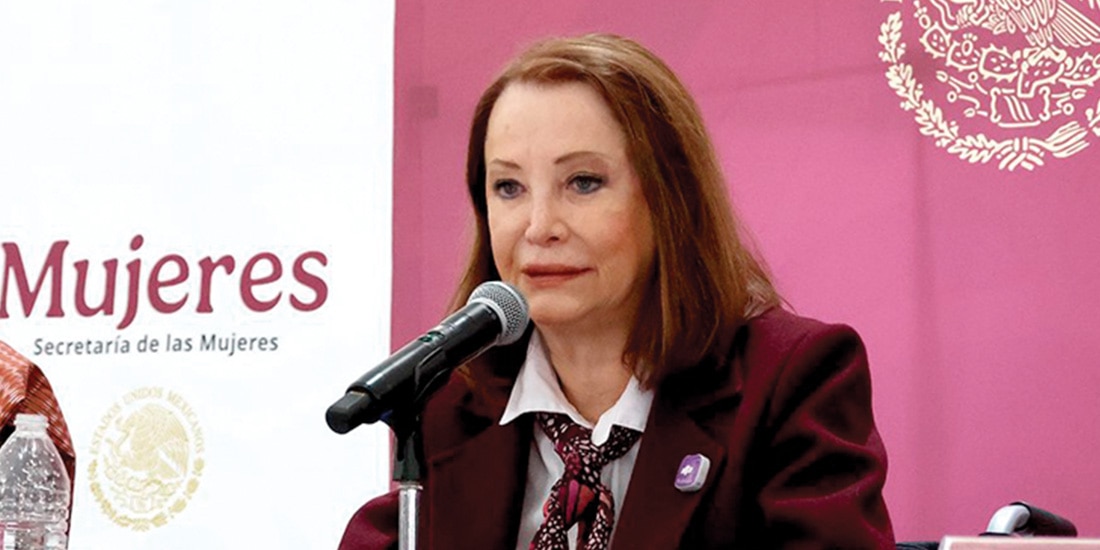 La secretaria de las Mujeres, ayer, en enlace durante la conferencia presidencial.