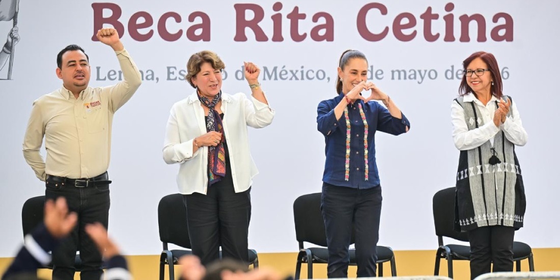 Claudia Sheinbaum y Delfina Gómez entregan Beca “Rita Cetina” en Lerma, Edomex.