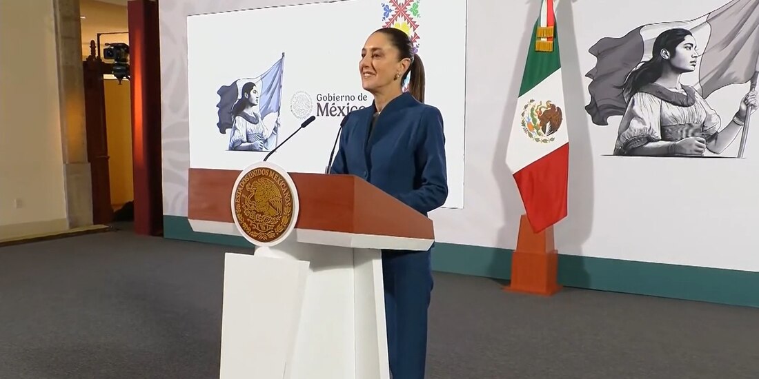 La Presidenta Claudia Sheinbaum este martes en Palacio Nacional en su conferencia de prensa.