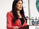 La presidenta de la mesa directiva, Kenia López Rabadán, ayer, en conferencia de prensa
