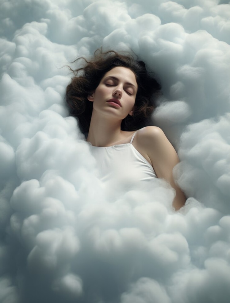 Mujer en las nubes en una fotorrealista