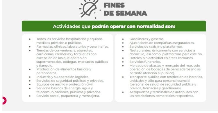 Actividades permitidas los fines de semana.