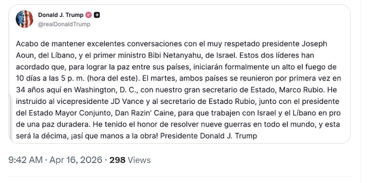Mensaje de Donald Trump.