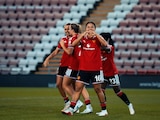 La mexicana Rebeca Bernal celebra uno de sus goles con el Manchester United en la Copa Inglesa Femenina