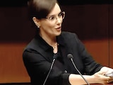 La senadora Lilly Téllez, ayer, en la tribuna de la Comisión Permanente del Congreso de la Unión.