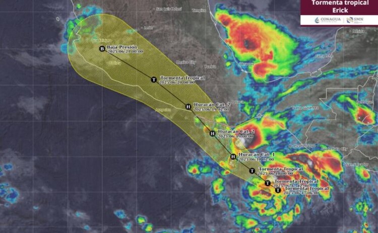 Mapa del sistema meteorológico Erick.