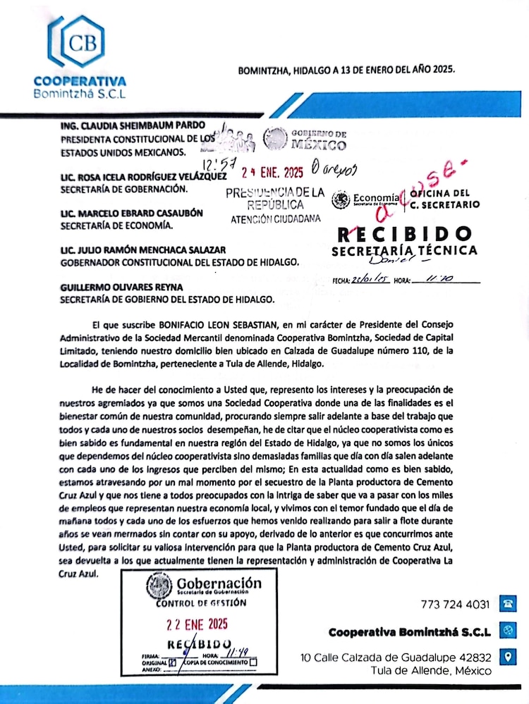 Empresas que prestaban servicios a la planta de Cemento Cruz Azul emitieron cartas dirigidas al gobernador Julio Menchaca solicitando que se ponga fin a la toma ilegal.