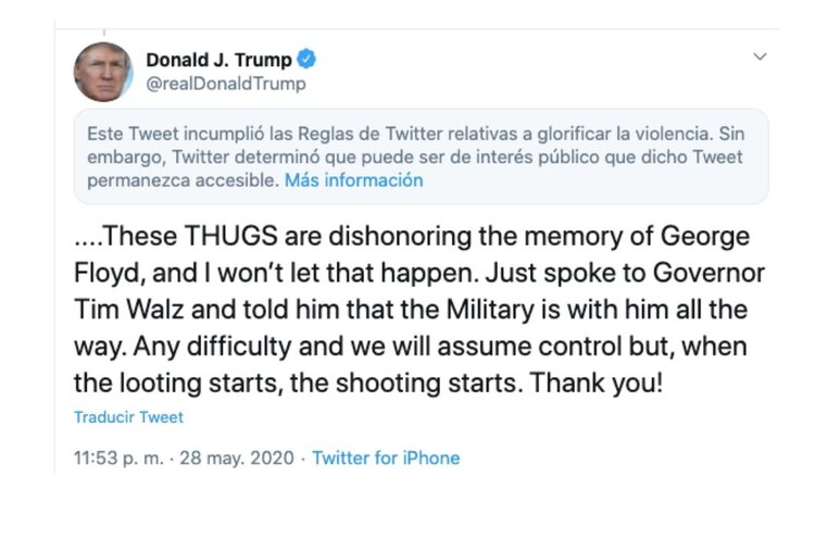 La red social emite advertencia a una publicación de Donald Trump