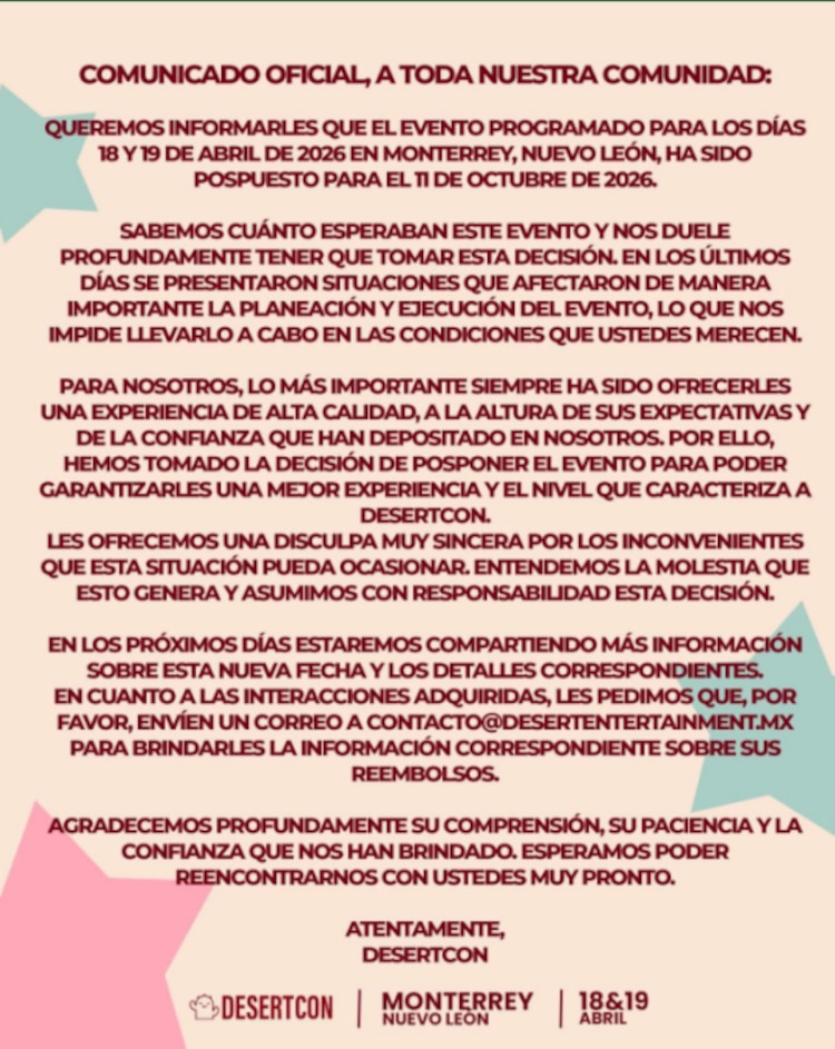 Comunicado de la DesertCon Monterrey