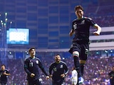 Brian Gutiérrez festeja su gol al minuto 2 del México vs Ghana.