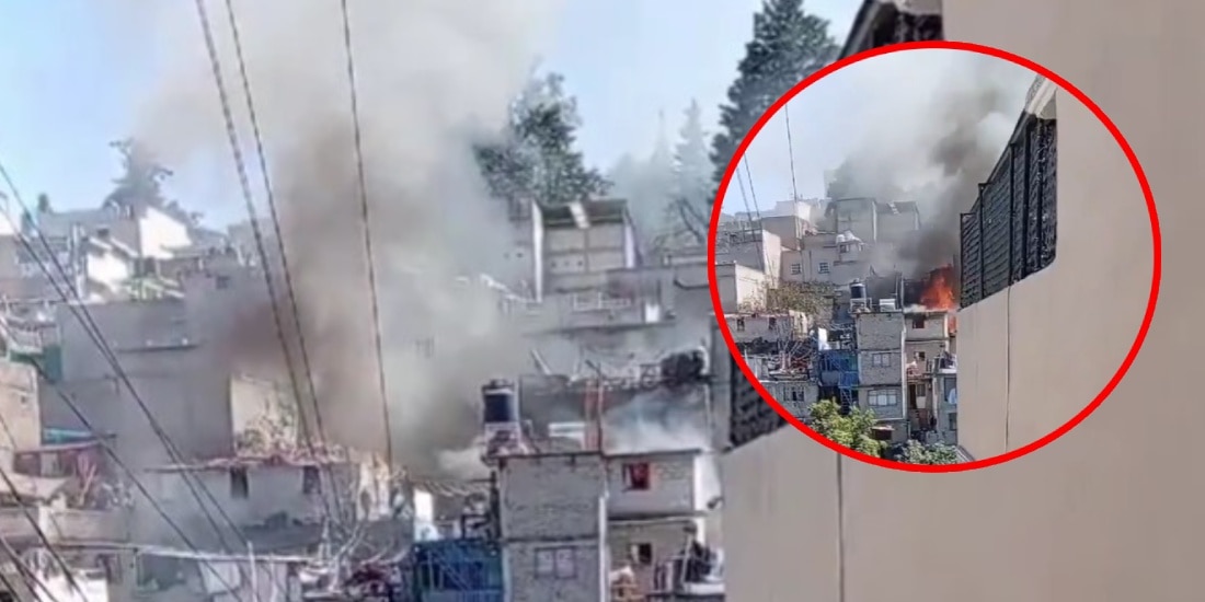 Se registra fuerte incendio en una vivienda en Naucalpan, Edomex.