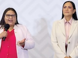 LAS LIDERESAS
de Morena, Ariadna
Montiel (der.) y
Citlalli Hernández,
ayer, en el WTC.