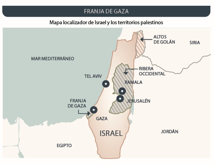 Franja de Gaza │ Mapa localizador de Israel y los territorios palestinos
