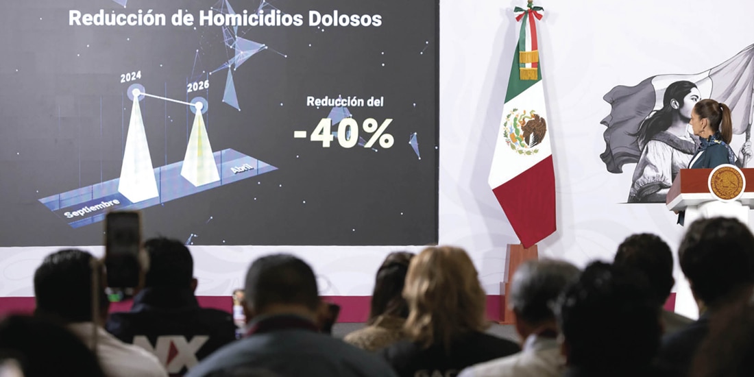 Los homicidios dolosos caen 40% durante la gestión de Sheinbaum
Gobierno destaca captura de 25 capos