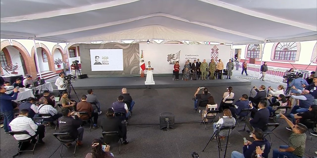 Conferencia de la Presidenta Claudia Sheinbaum, este viernes en Morelos.