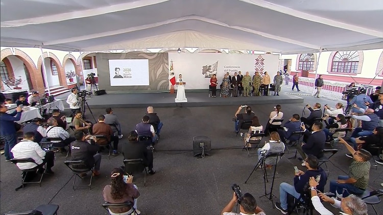 Conferencia de la Presidenta Claudia Sheinbaum, este viernes en Morelos.