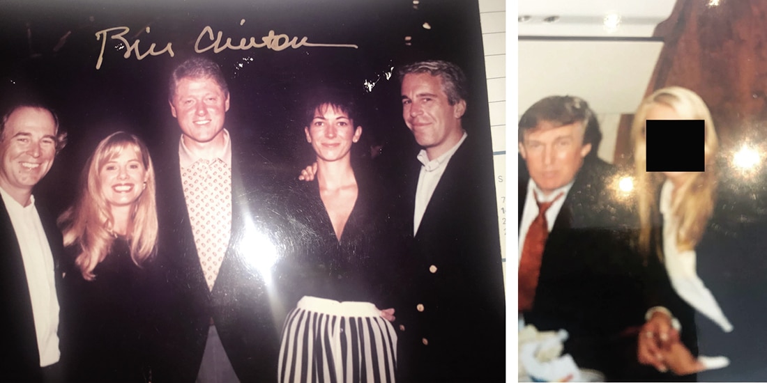 Fotos sin fecha del archivo Epstein, publicadas ayer por demócratas: a la izq., el expresidente Clinton, a la derecha, Trump.
