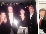 Fotos sin fecha del archivo Epstein, publicadas ayer por demócratas: a la izq., el expresidente Clinton, a la derecha, Trump.