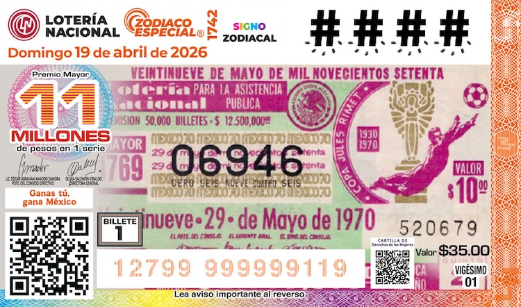 El billete del Sorteo Zodiaco Especial 1742 estuvo dedicado al Mundial 2026.