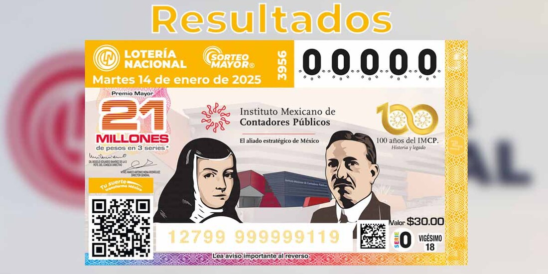 Resultados Sorteo Mayor 3956 del 14 de enero del 2025 de Lotería Nacional.