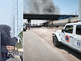 Choque entre tren y pipa en Colón, Querétaro, provoca enorme columna de humo.