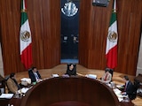 Sala superior del TEPJF en sesión pública presencial, ayer.