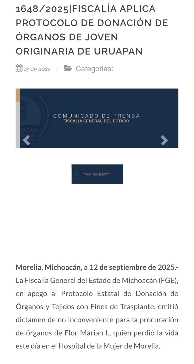 Comunicado de la Fiscalía de Michoacán sobre la muerte de la creadora de contenido.